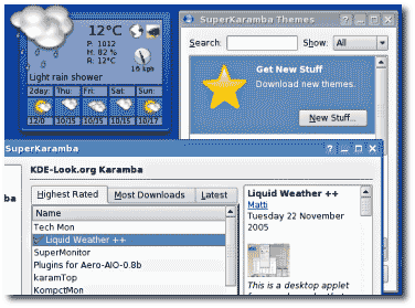 SuperKaramba, Get Hot New Stuff and the weather widget