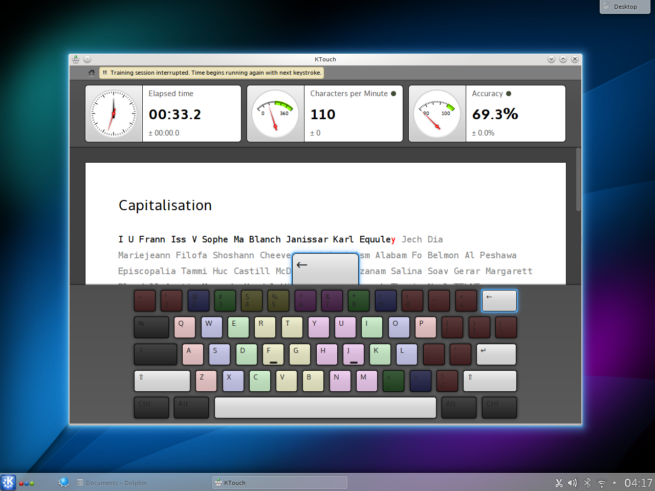 KTouch Touch Typing Tutor