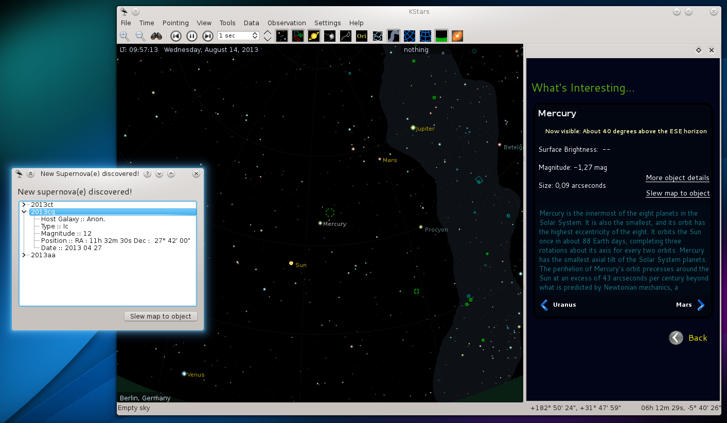 KStars shows interesting upcoming events visible from your location