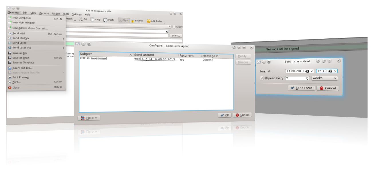 The new send-later work flow in Kontact