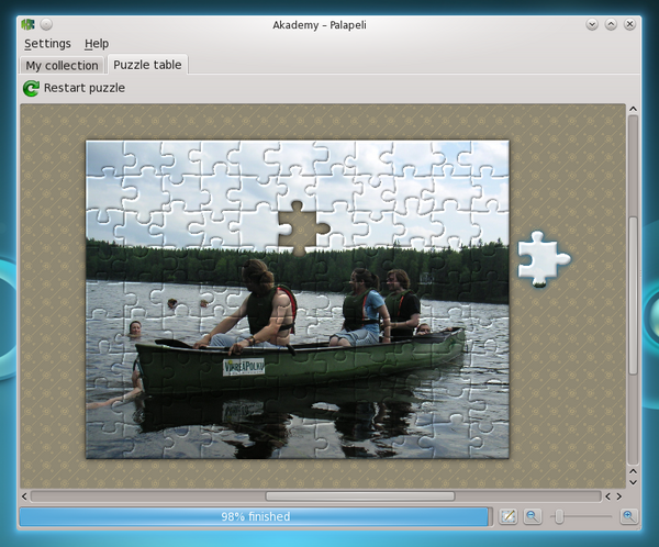 Palapeli, the KDE puzzle game, makes it easy to create jigsaws from your own images