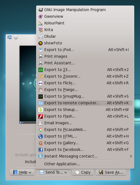 KSnapshot can directly export screenshots to a number of 3rd party services