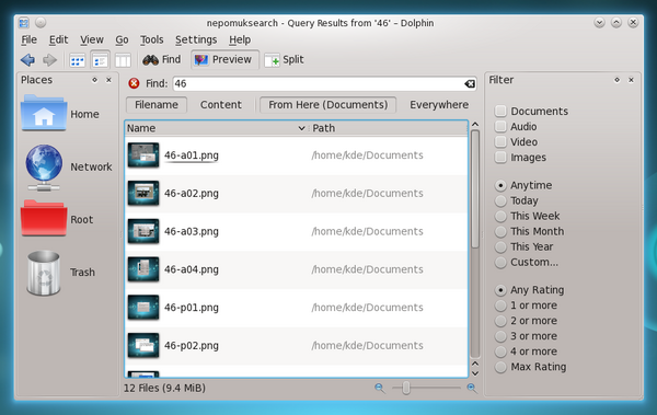 Dolphin's faceted browsing lets you use multiple filters to find files by metadata