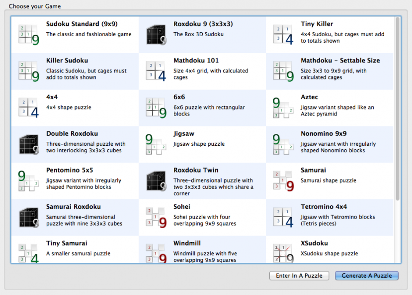 Nova tela de boas-vindas do KSudoku (no Mac OS X)