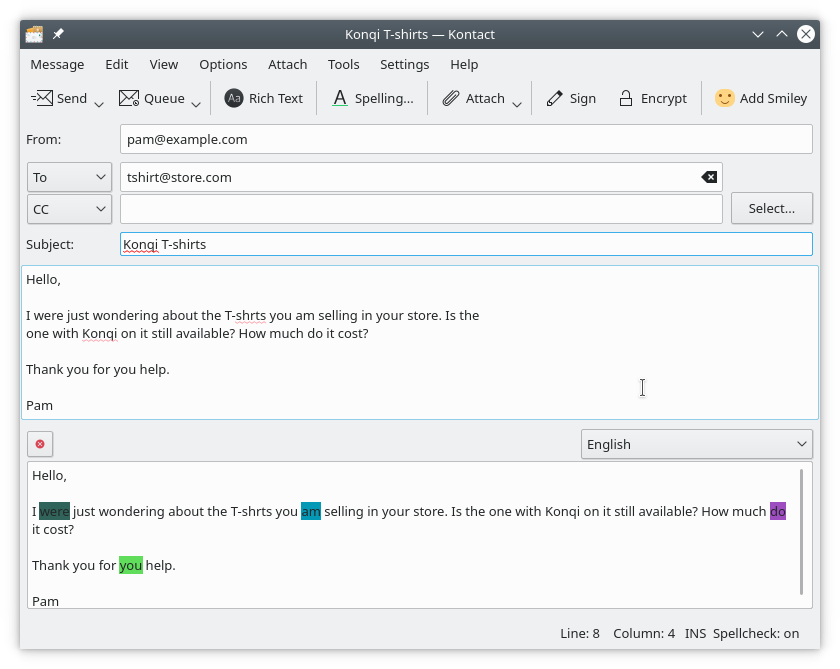 Integración de la comprobación gramatical en KMail