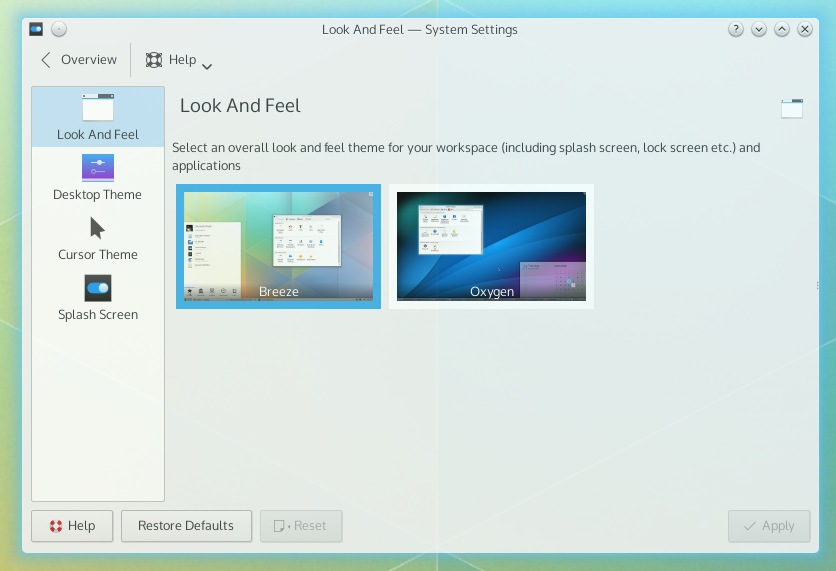 A new System Settings module lets you switch between desktop themes.
