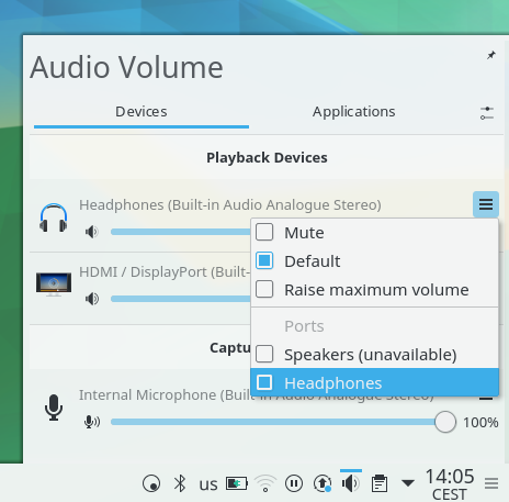 Audio Volume Device Menu 