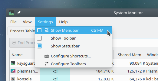 KSysGuard’s optional menu bar