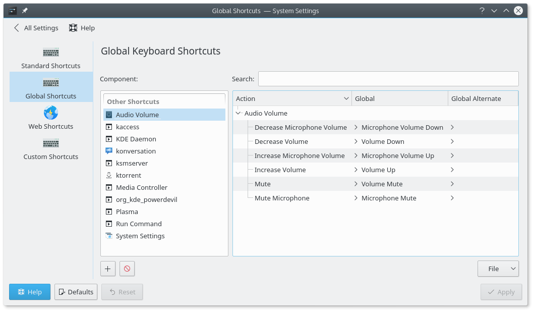 Configuración de los accesos rápidos de teclado globales 