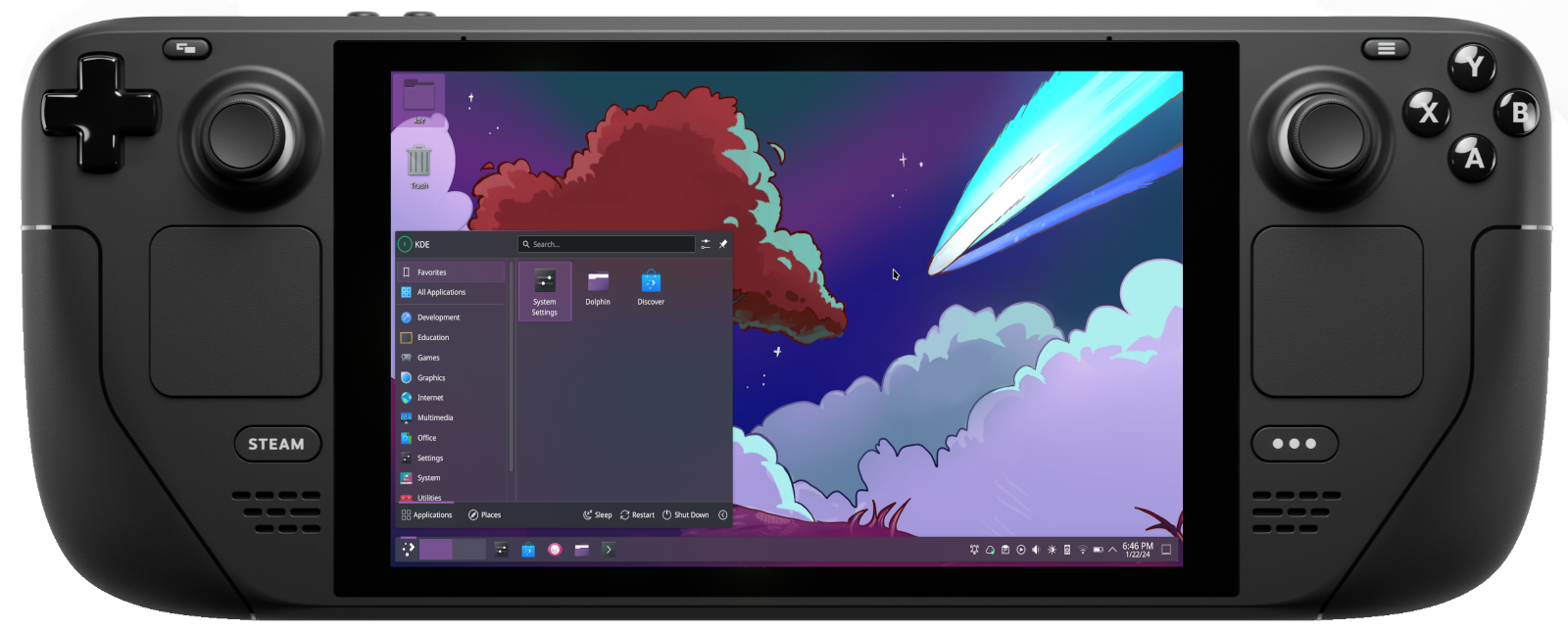Steam deck showing Plasma desktop