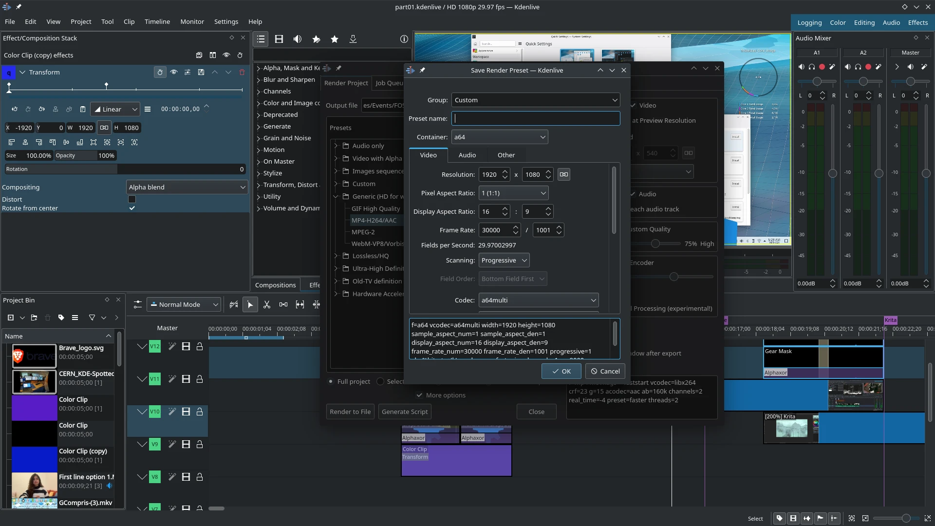 Kdenlive lets you create customised render profiles.