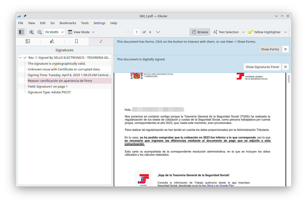 Okular include molti miglioramenti alle sue funzionalità di firma dei documenti.