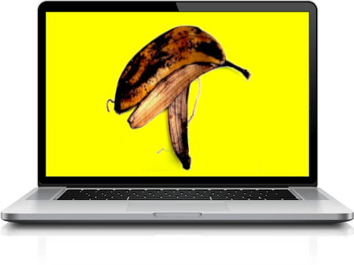 Computer with squashed banana wallpaper