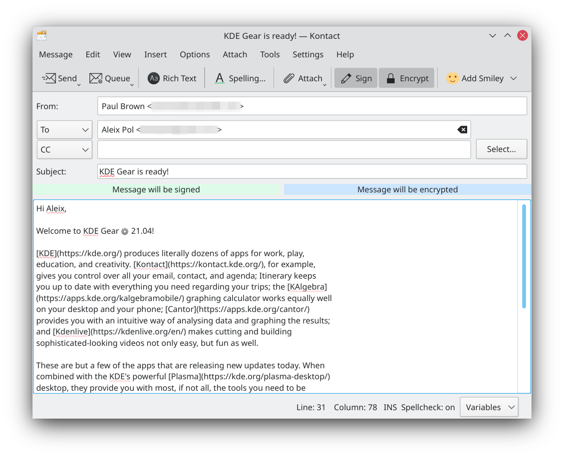 KMail message composer