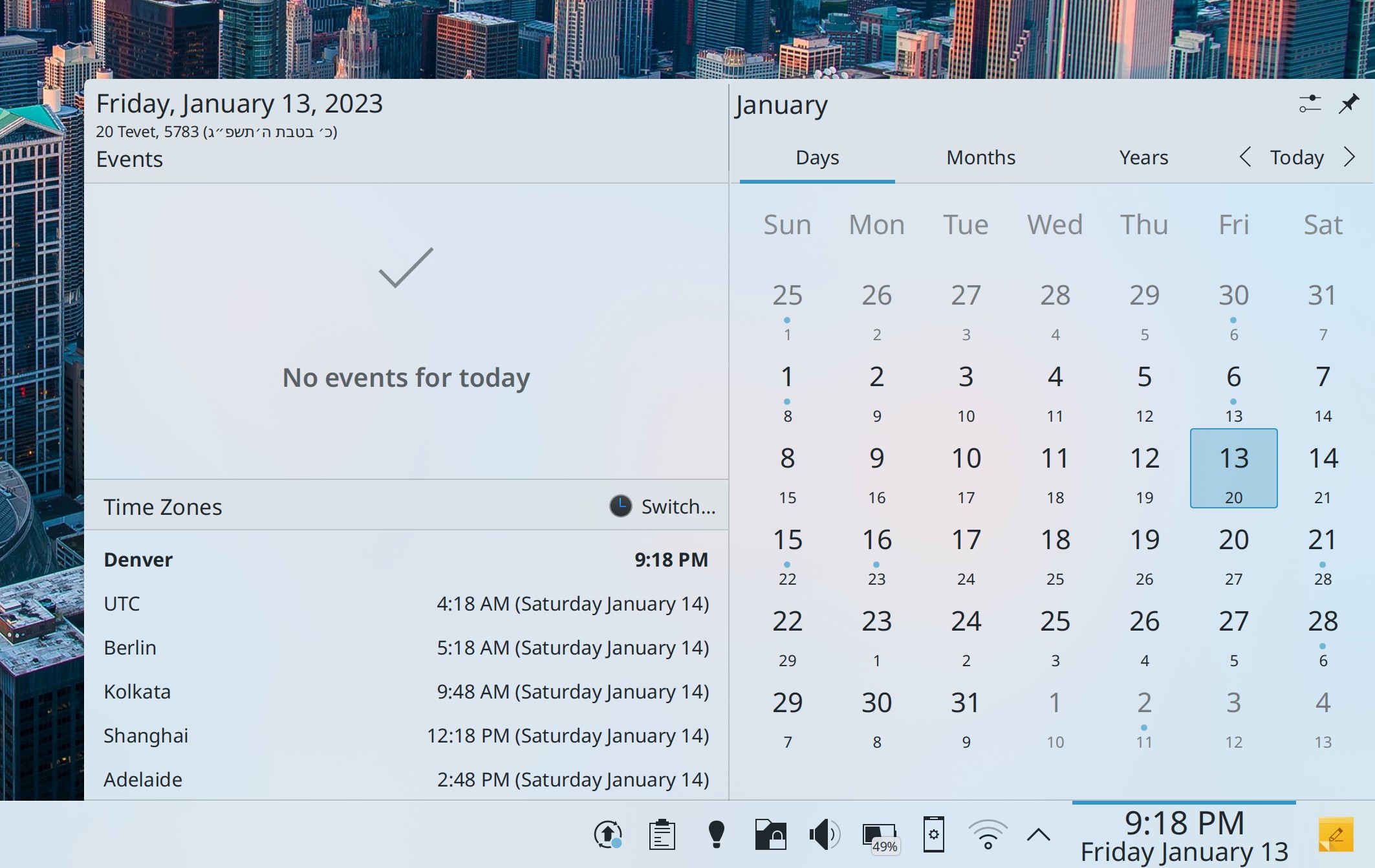 Prikaz hebrejskega koledarja v koledarju vašega digitalnega pojavnega okna.