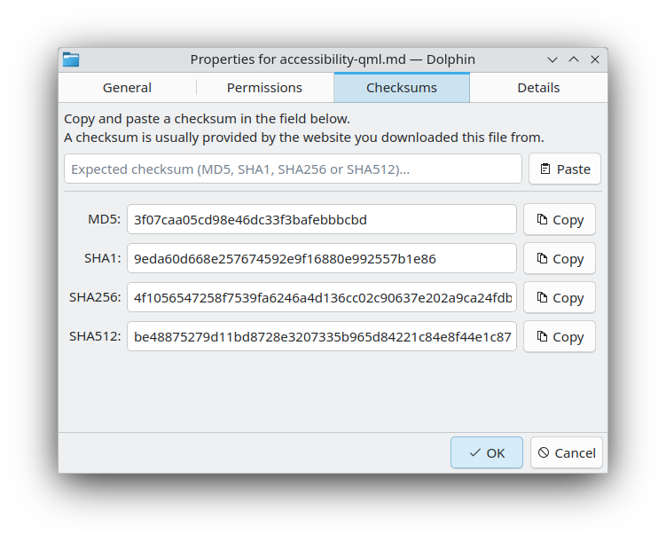 Dolphin makes checking the integrity of files easier.