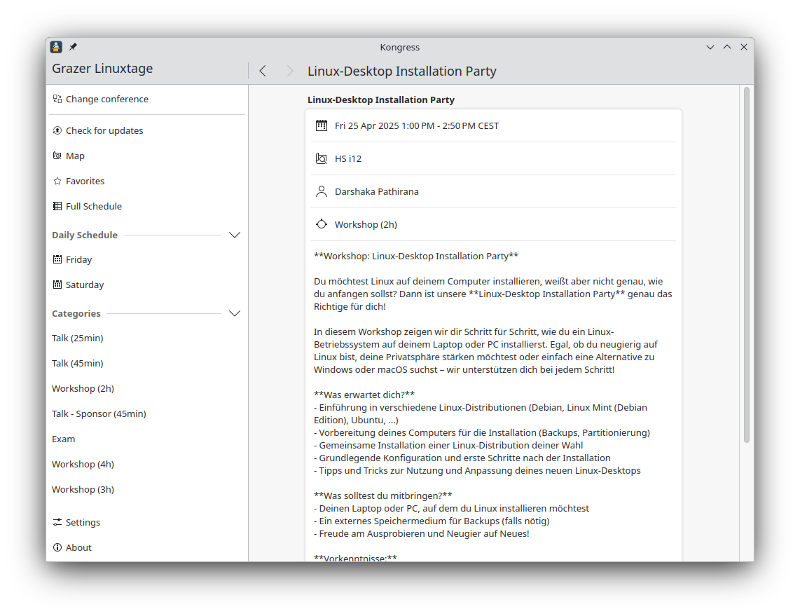 Kongress now includes the names of speakers in the events’ schedules.